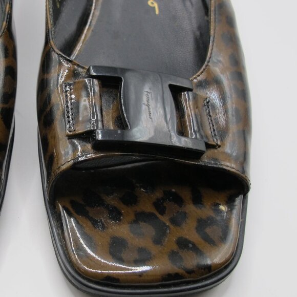 Salvatore Ferragamo leopard print patent leather wedge mule in 8.5AA - Picture 4 of 7